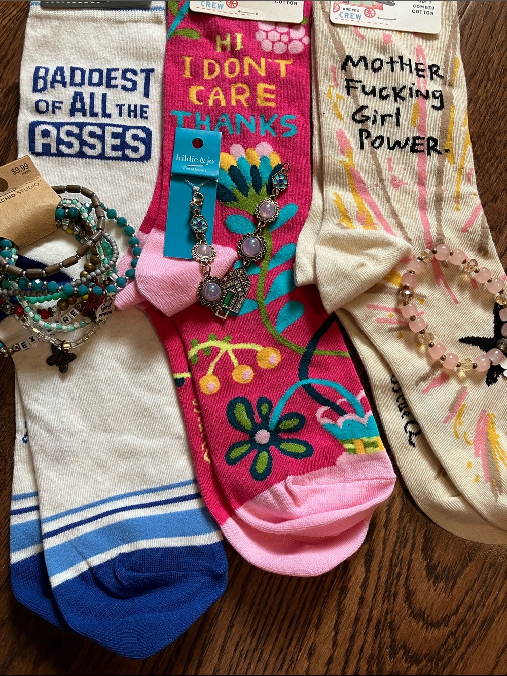 WOMEN-Blue Q Crew Socks- THREE pairs & THREE FREE bracelets to go with each:):)